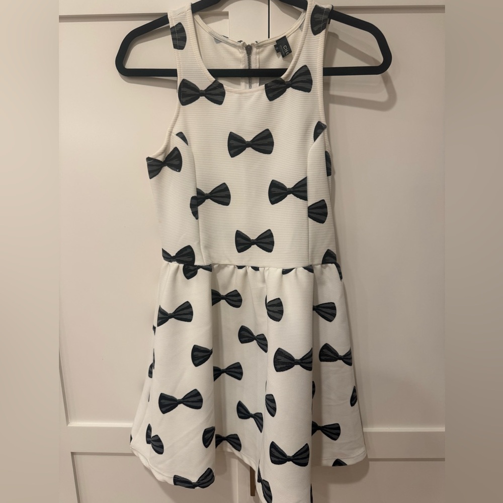 Choies White Dress with Black Bow Pattern